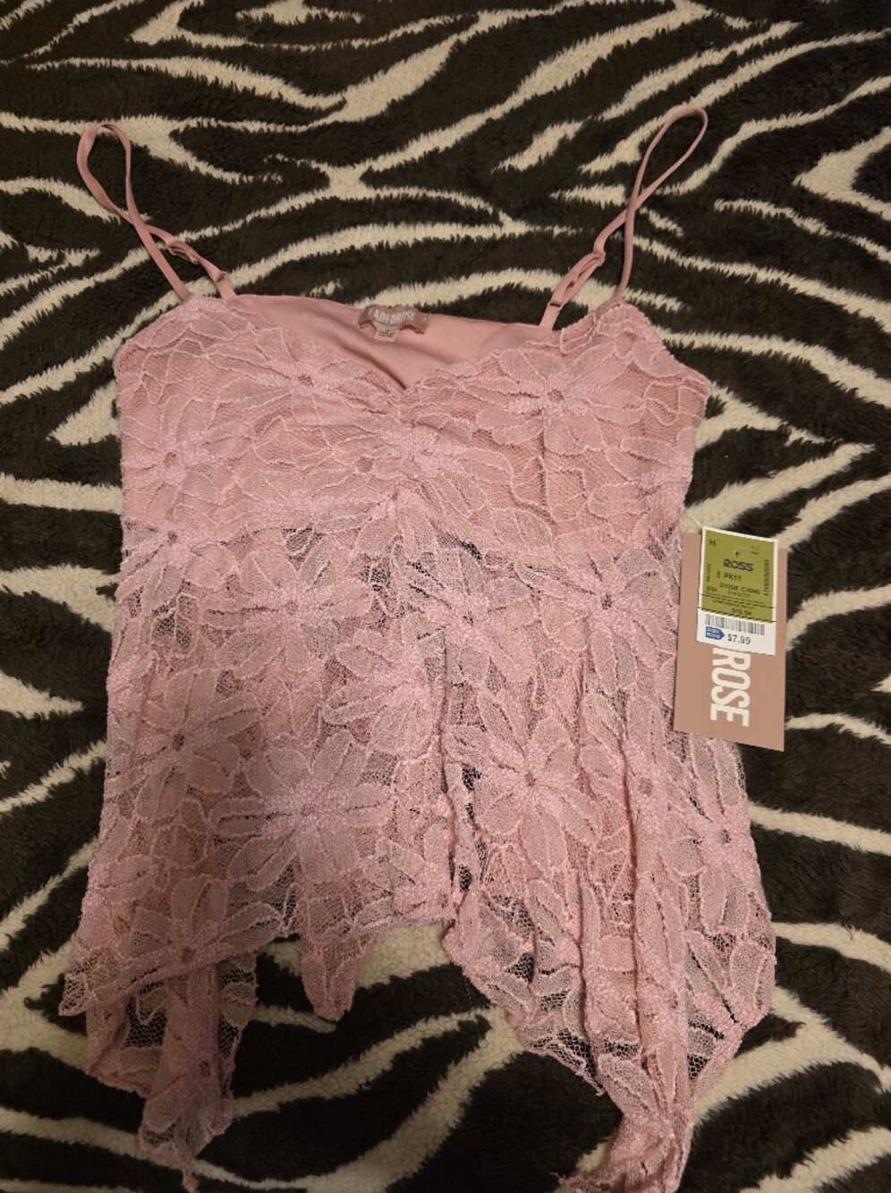 Rose Lace Handkerchief Hem Cami Tank Top - Pink